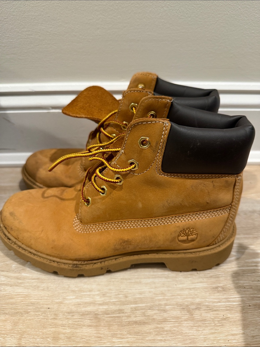 Timberland Kids Wheat/Tan Padded-Collar Lace-Up Boots